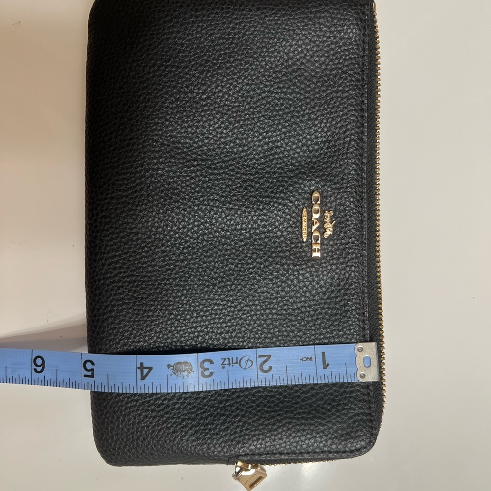 Coach Black Double Corner Zipper Pebbled Leather Wristlet - Picture 10 of 13